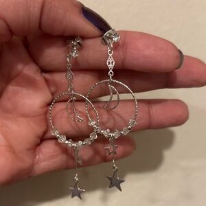 Silver Star and Moon Dangle Earrings